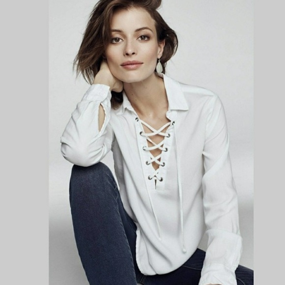 Cloth & Stone White Lace Up Blouse - Picture 1 of 8